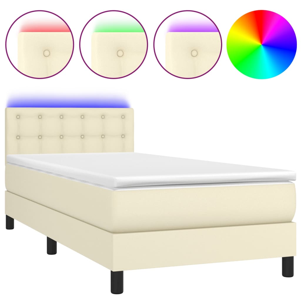 Sommier à lattes de lit avec matelas et LED Crème 90x190cm - XIOS