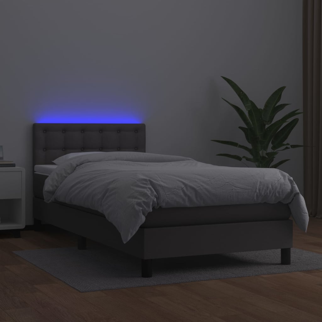 Sommier à lattes de lit avec matelas et LED Gris 90x190 cm