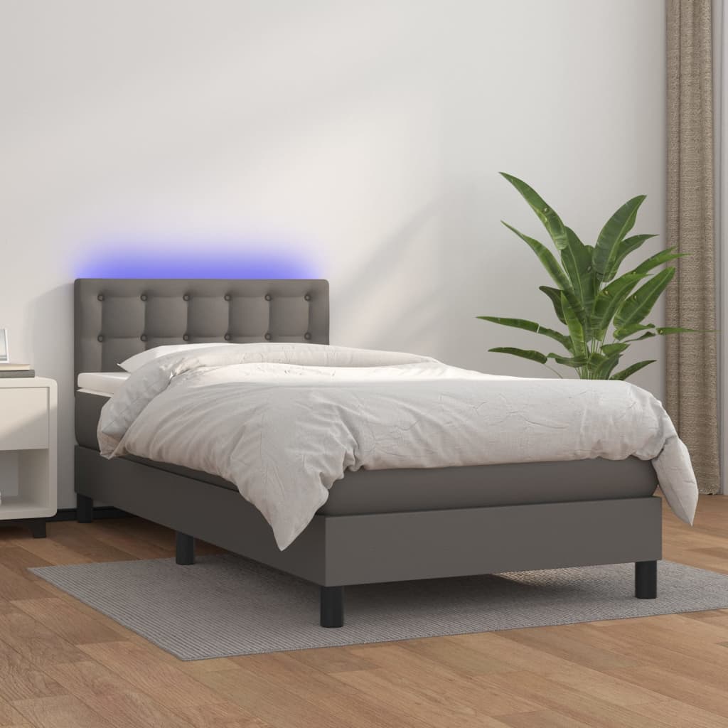 Sommier à lattes de lit avec matelas et LED Gris 90x190 cm