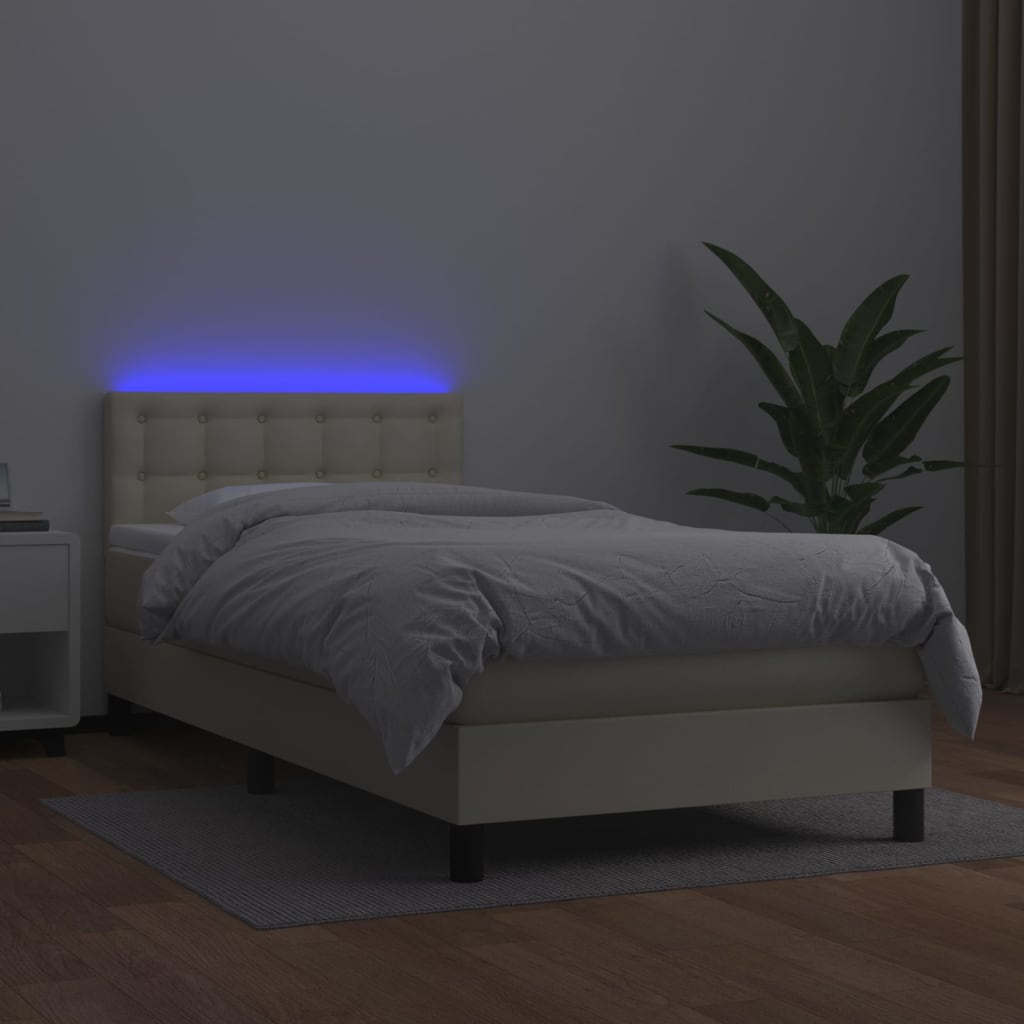 Sommier à lattes de lit avec matelas et LED Crème 90x200cm - XIOS