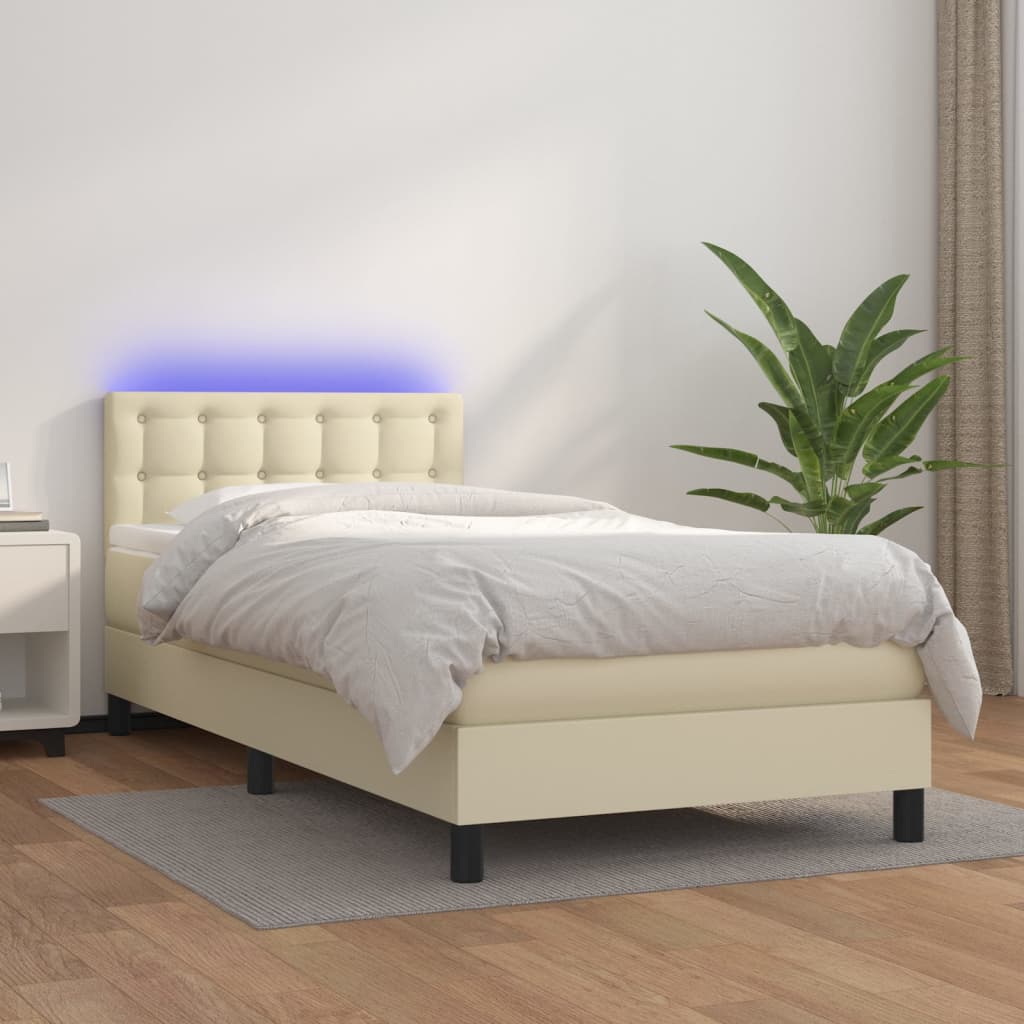 Sommier à lattes de lit avec matelas et LED Crème 90x200cm - XIOS