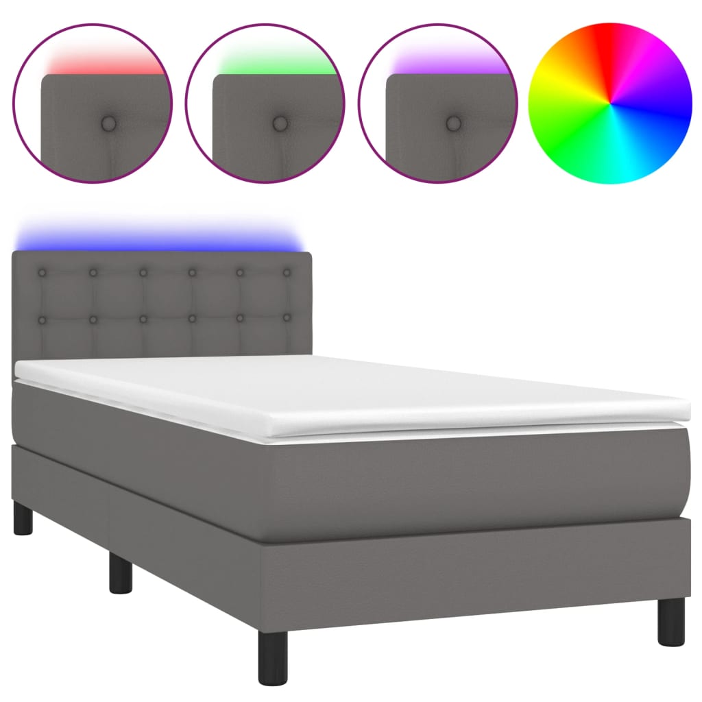 Sommier à lattes de lit avec matelas et LED Gris 90x200 cm - XIOS