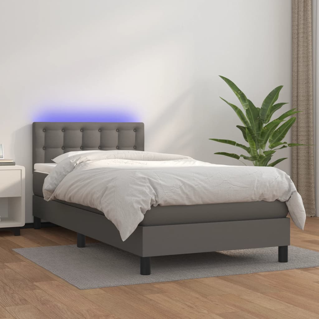 Sommier à lattes de lit avec matelas et LED Gris 90x200 cm - XIOS