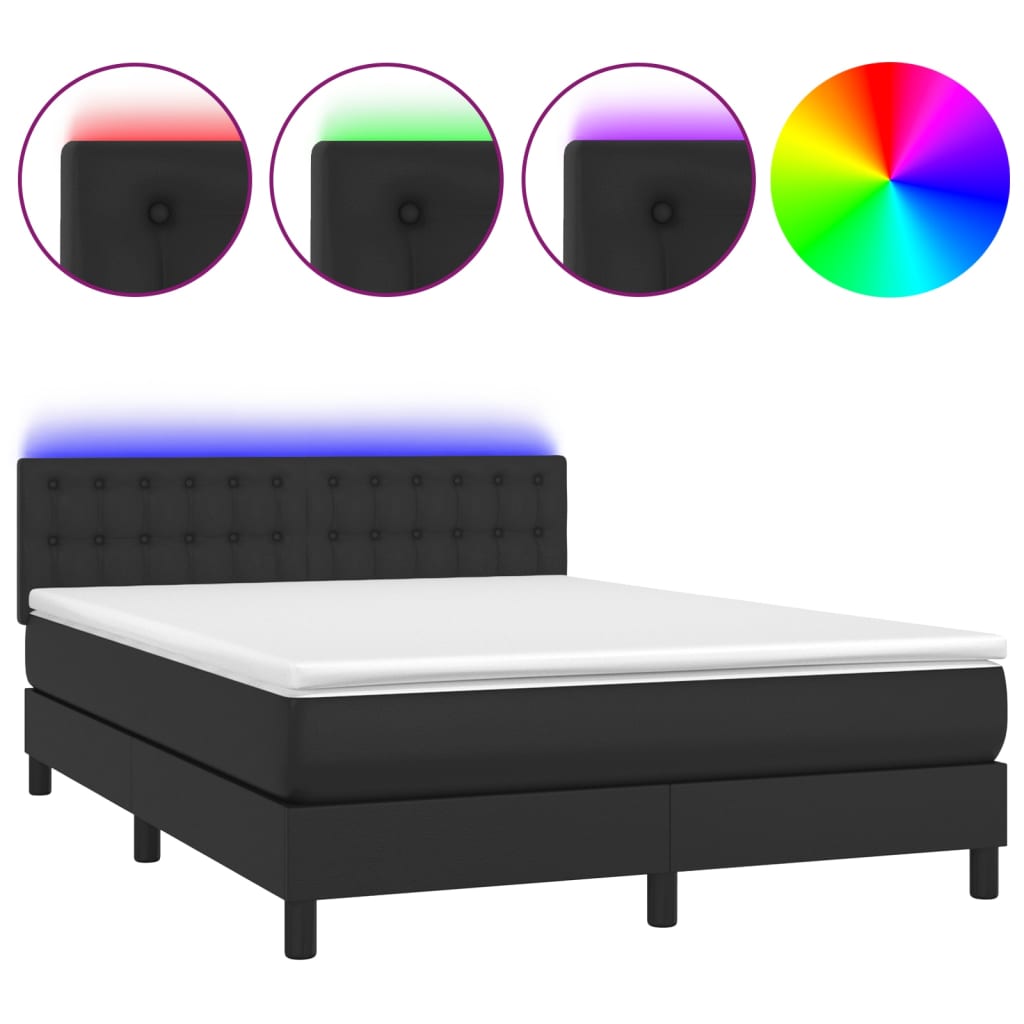 Sommier à lattes de lit avec matelas et LED Noir 140x190cm - XIOS