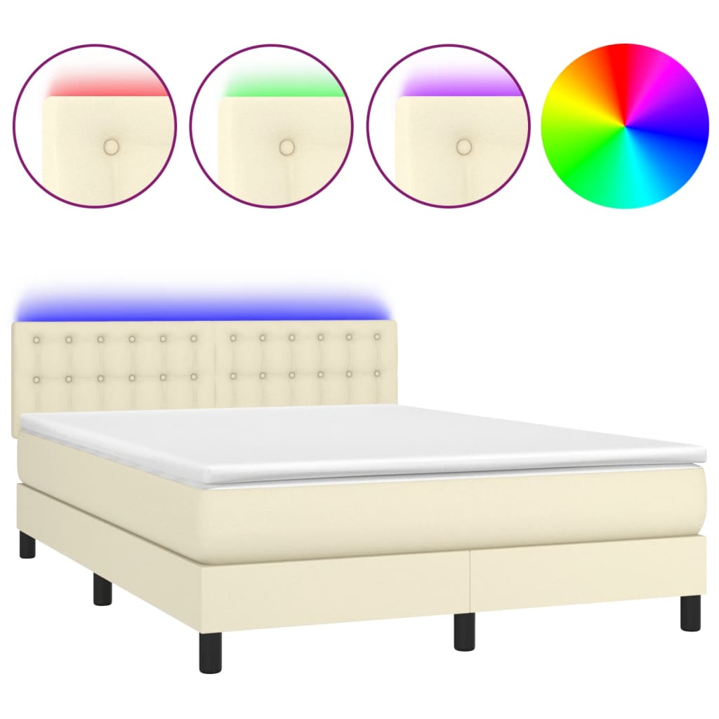Sommier à lattes de lit avec matelas et LED Crème 140x190 cm - XIOS