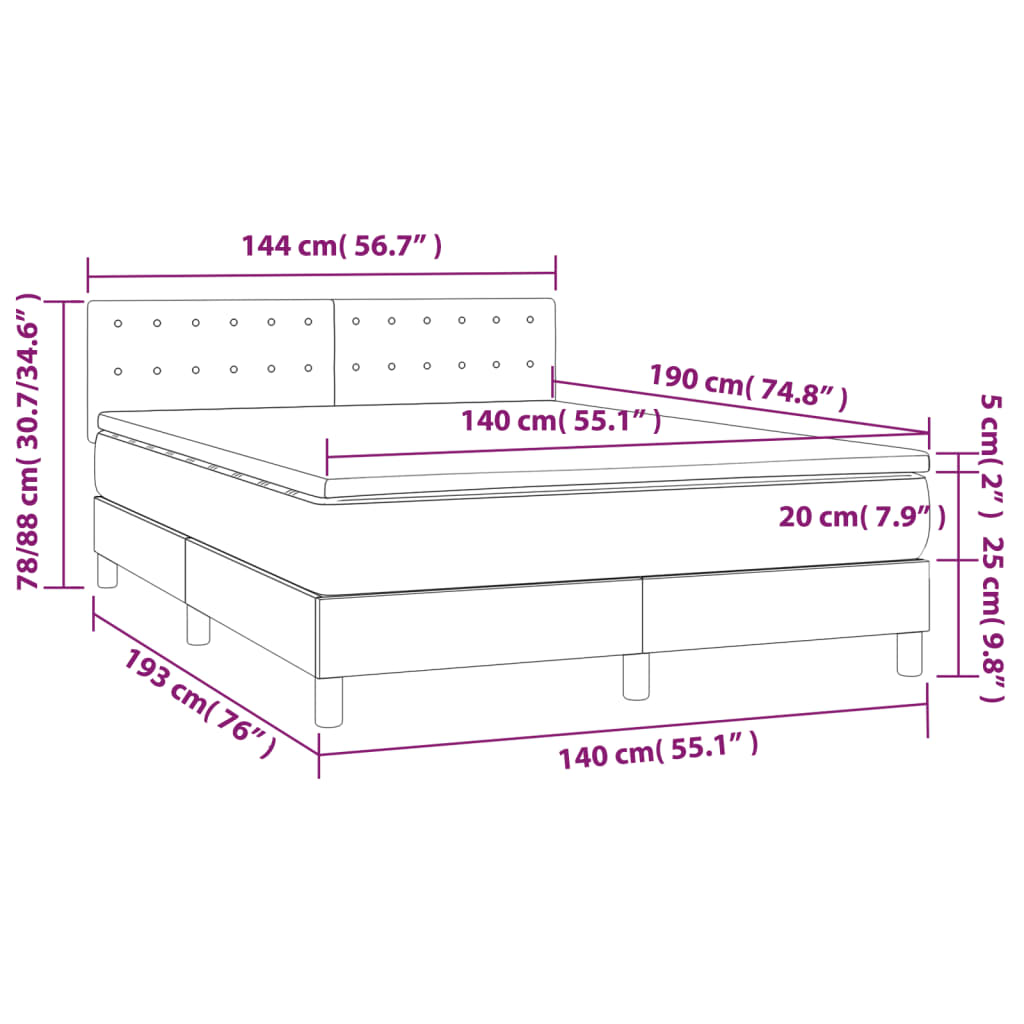 Sommier à lattes de lit avec matelas et LED Crème 140x190 cm - XIOS