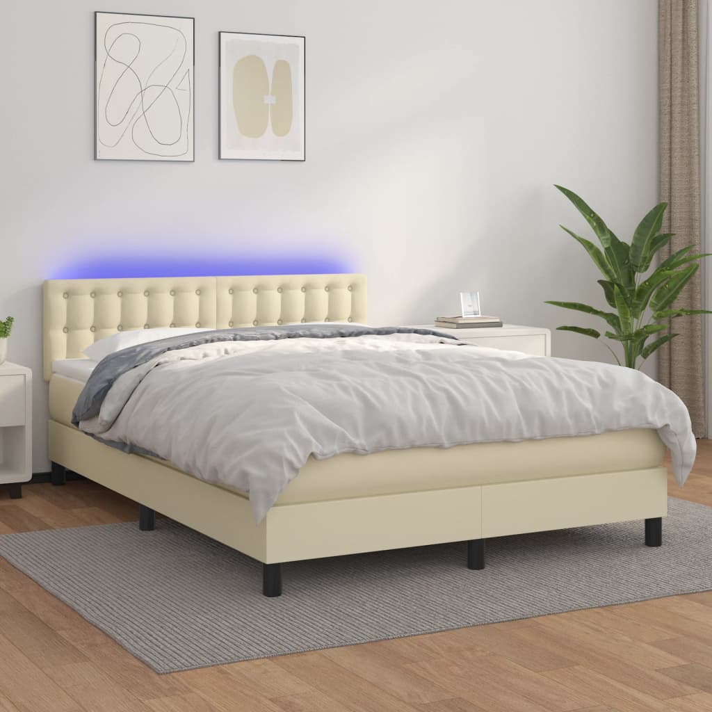 Sommier à lattes de lit avec matelas et LED Crème 140x190 cm - XIOS