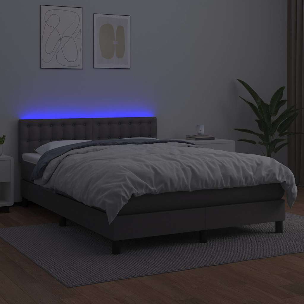 Sommier à lattes de lit avec matelas et LED Gris 140x200 cm