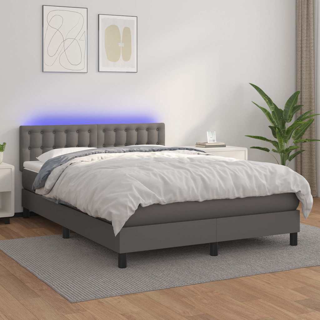 Sommier à lattes de lit avec matelas et LED Gris 140x200 cm