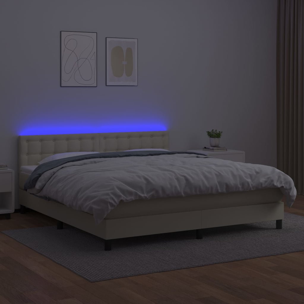 Sommier à lattes de lit avec matelas et LED Crème 160x200 cm - XIOS
