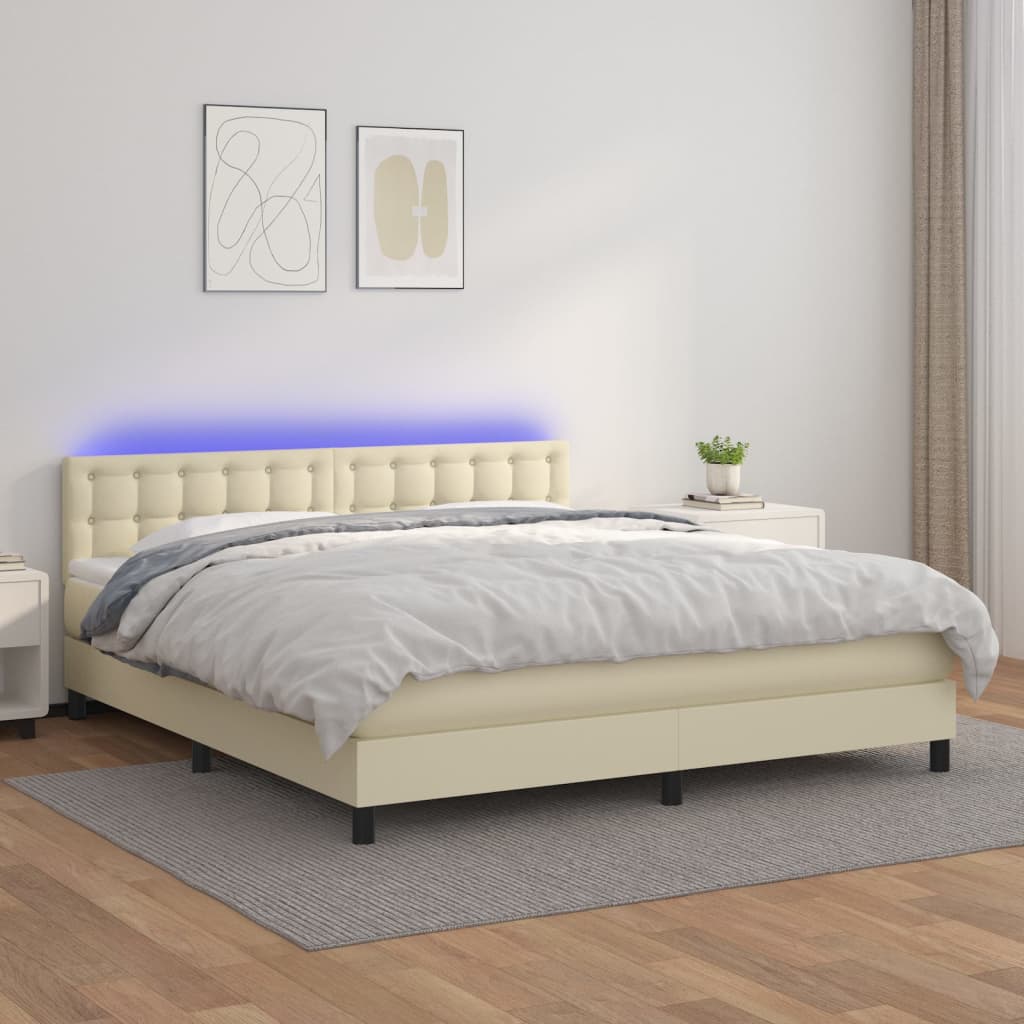 Sommier à lattes de lit avec matelas et LED Crème 180x200 cm - XIOS
