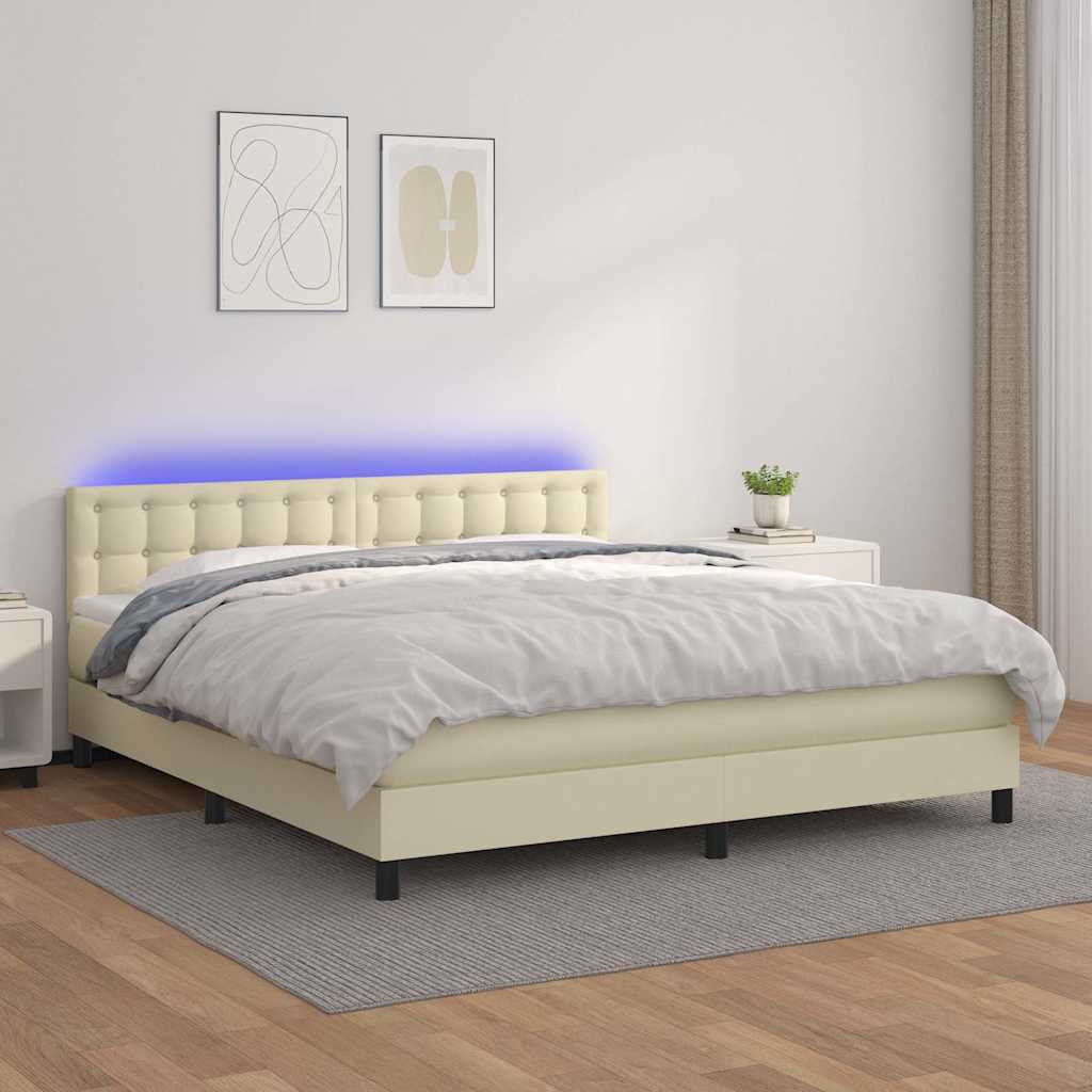 Sommier à lattes de lit avec matelas et LED Crème 180x200 cm - XIOS