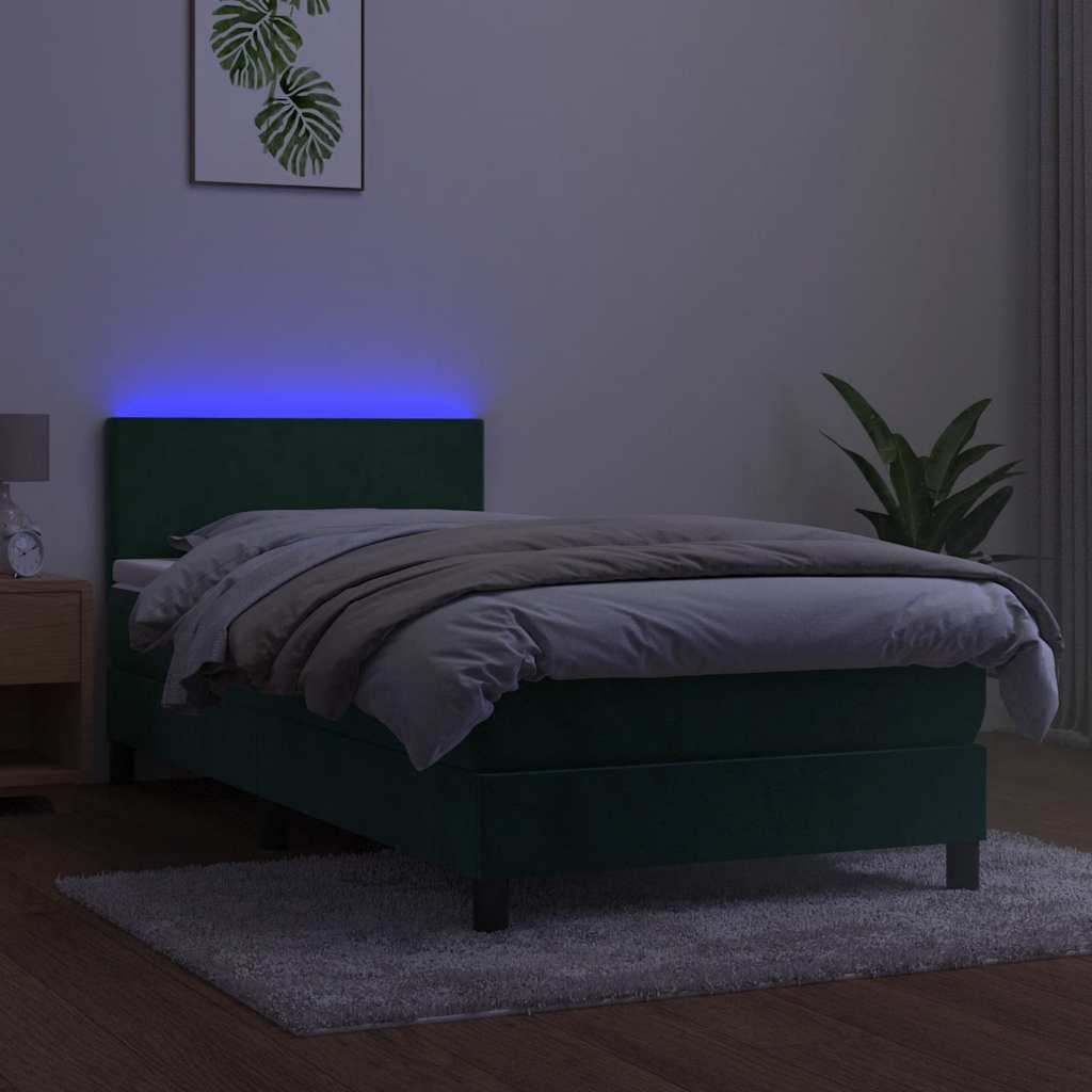 Sommier à lattes de lit avec matelas et LED Vert foncé 90x190cm - XIOS