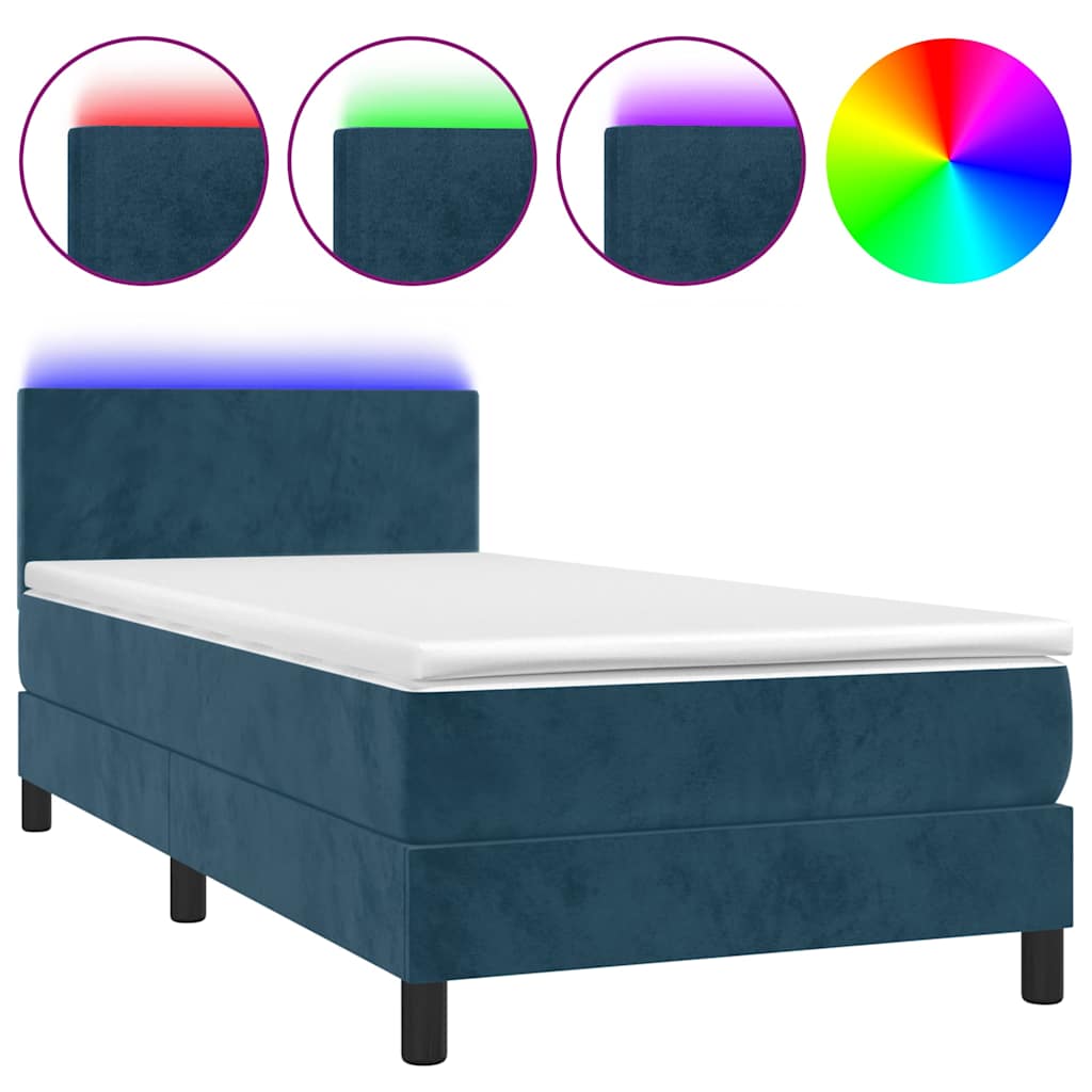 Sommier à lattes de lit avec matelas et LED Bleu foncé 90x190cm - XIOS