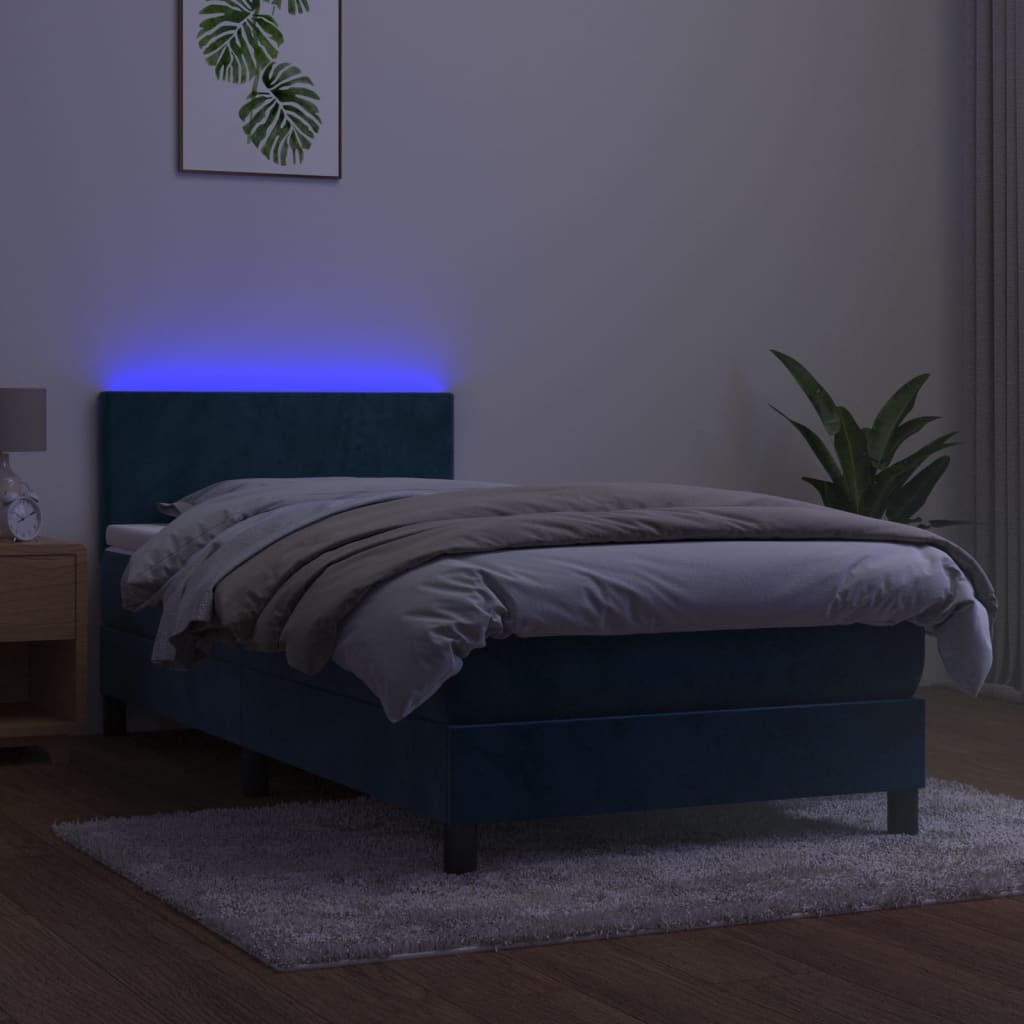 Sommier à lattes de lit avec matelas et LED Bleu foncé 90x190cm - XIOS