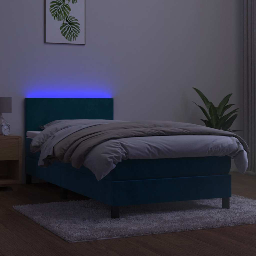 Sommier à lattes de lit avec matelas et LED Bleu foncé 90x190cm - XIOS