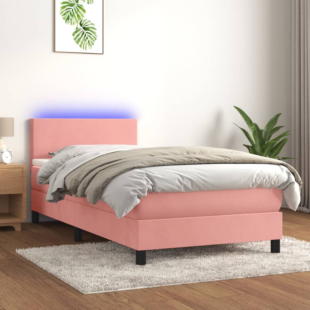 Sommier à lattes de lit avec matelas LED Rose 90x190 cm Velours - XIOS