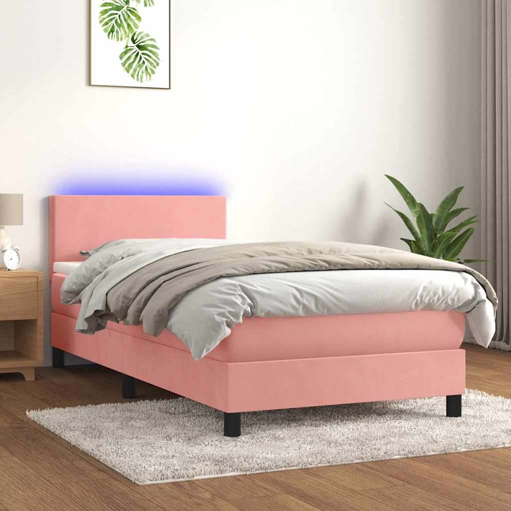 Sommier à lattes de lit avec matelas LED Rose 90x190 cm Velours