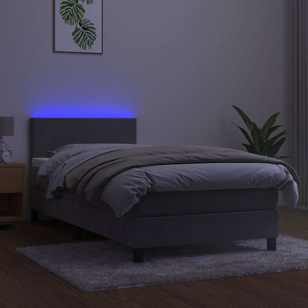 Sommier à lattes de lit avec matelas et LED Gris clair 90x200cm