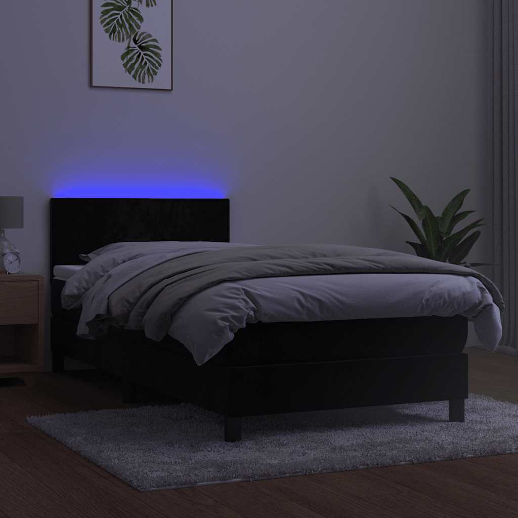 Sommier à lattes de lit avec matelas LED Noir 90x200 cm Velours