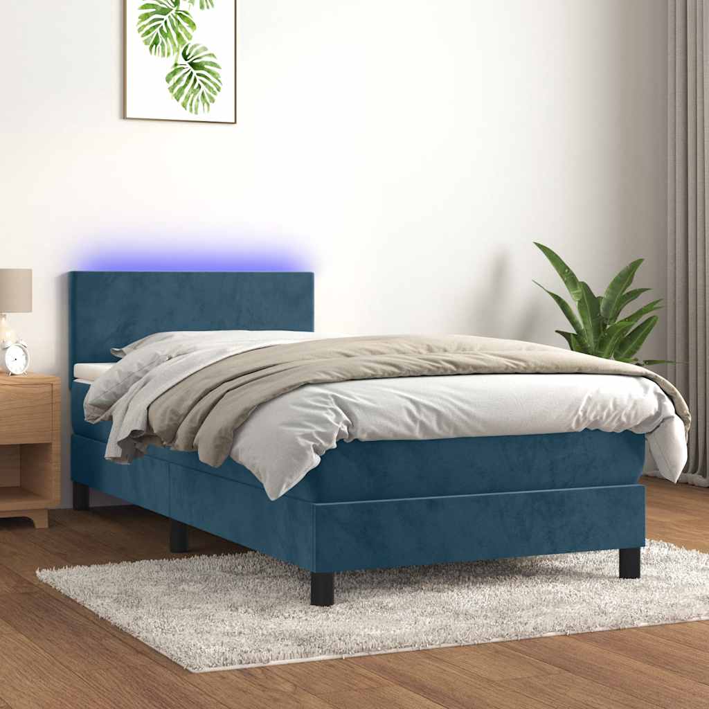 Sommier à lattes de lit avec matelas et LED Bleu foncé 90x200cm - XIOS