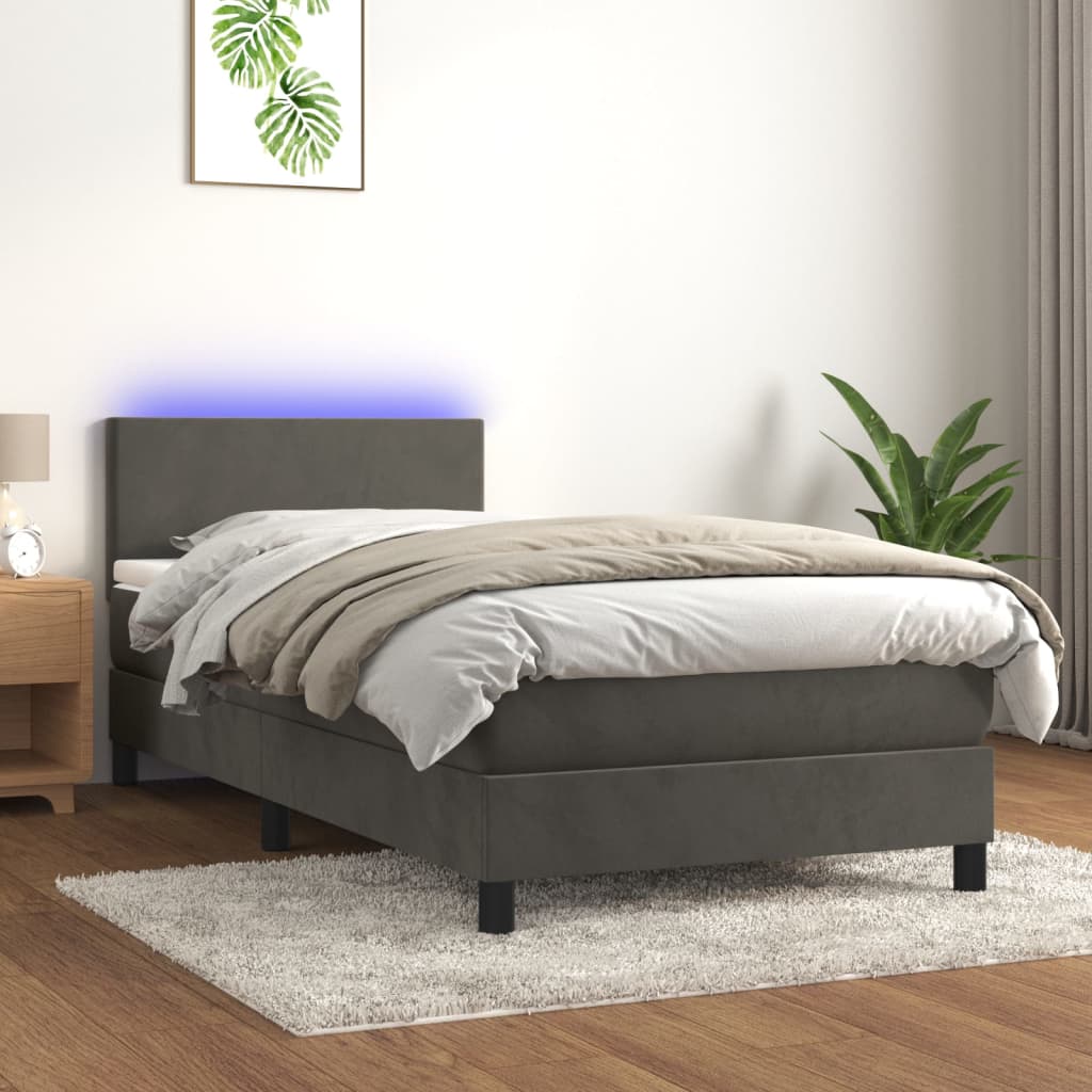 Sommier à lattes de lit avec matelas LED Gris foncé 100x200 cm - XIOS