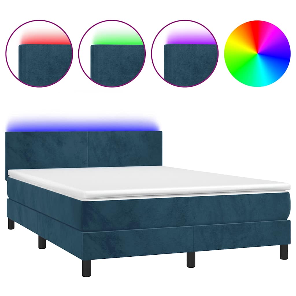 Sommier à lattes de lit avec matelas LED Bleu foncé 140x190 cm - XIOS