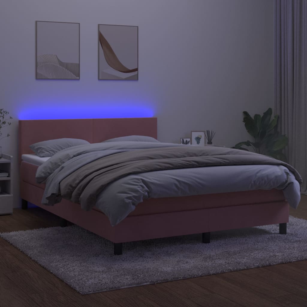 Sommier à lattes de lit avec matelas LED Rose 140x190cm Velours - XIOS
