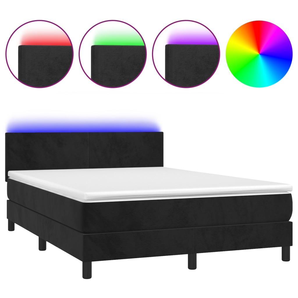 Sommier à lattes de lit avec matelas LED Noir 140x200cm Velours