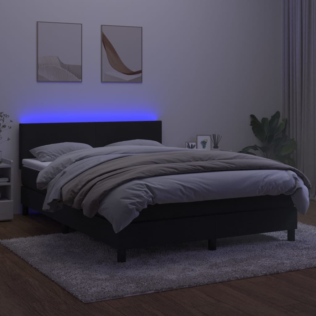 Sommier à lattes de lit avec matelas LED Noir 140x200cm Velours