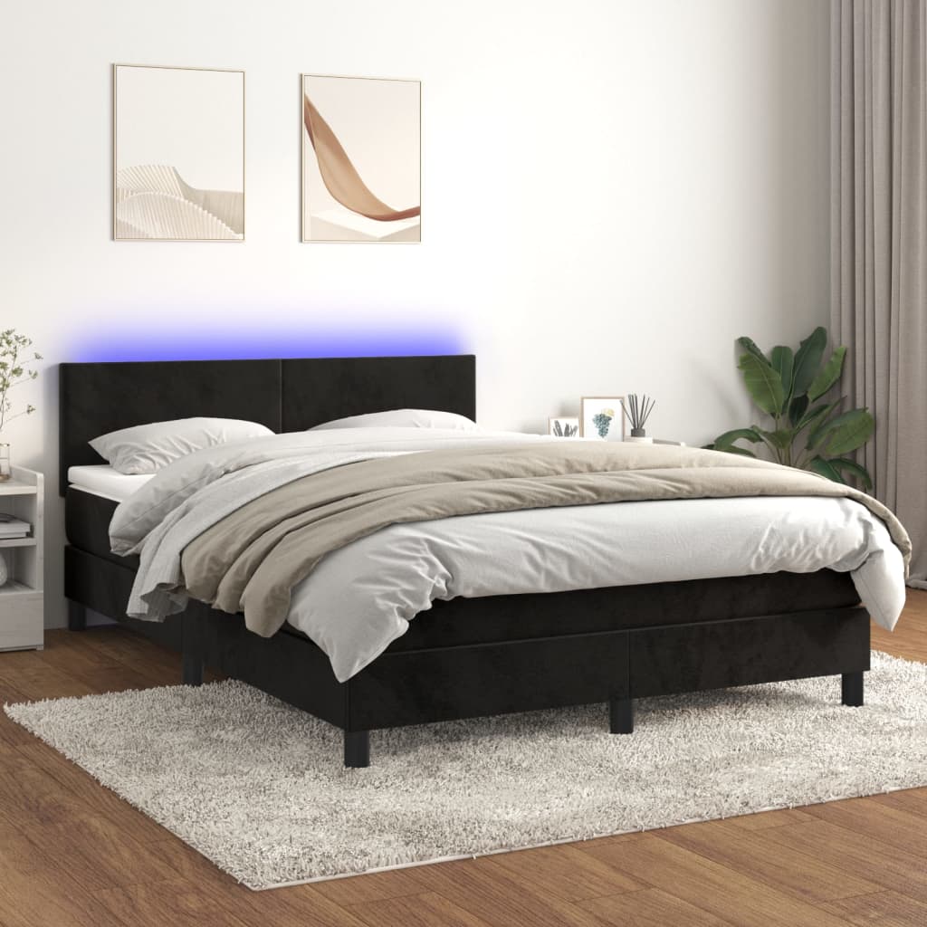 Sommier à lattes de lit avec matelas LED Noir 140x200cm Velours