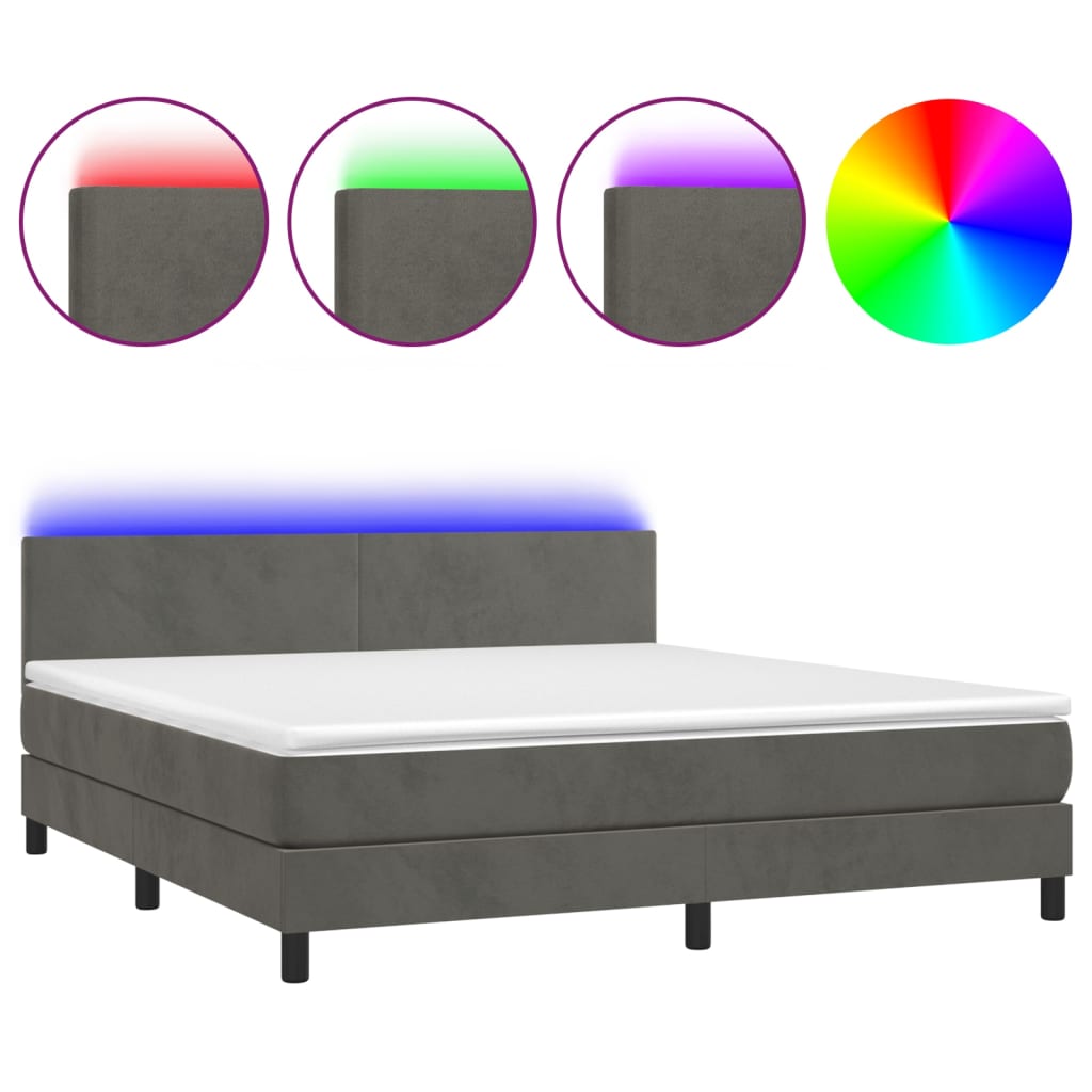 Sommier à lattes de lit avec matelas LED Gris foncé 160x200 cm - XIOS