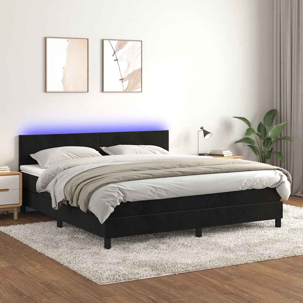 Sommier à lattes de lit avec matelas LED Noir 160x200cm Velours - XIOS