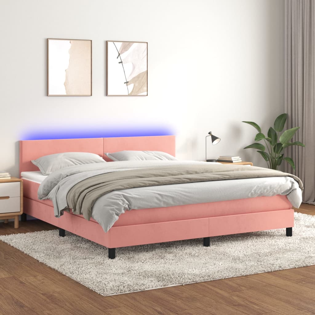 Sommier à lattes de lit avec matelas LED Rose 160x200cm Velours - XIOS