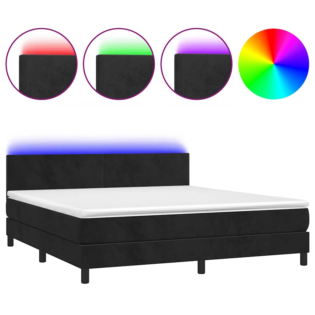 Sommier à lattes de lit avec matelas LED Noir 180x200cm Velours