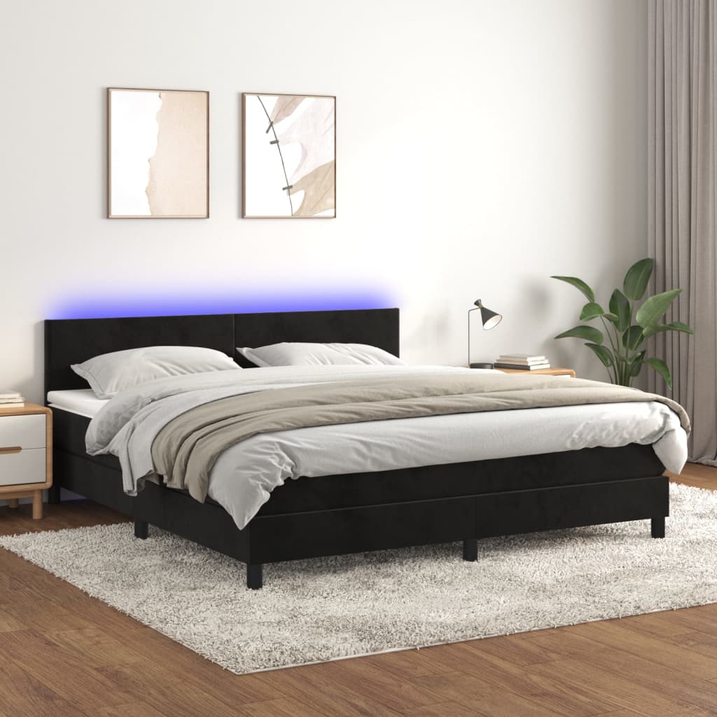 Sommier à lattes de lit avec matelas LED Noir 180x200cm Velours - XIOS