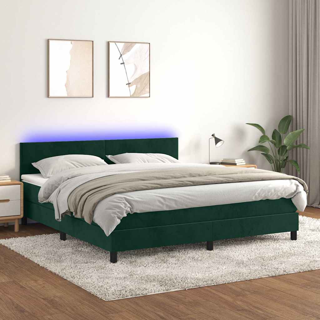 Sommier à lattes de lit avec matelas LED Vert foncé 180x200 cm