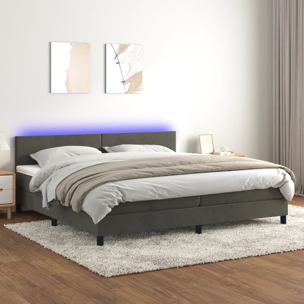 Sommier à lattes de lit avec matelas LED Gris foncé 200x200 cm - XIOS