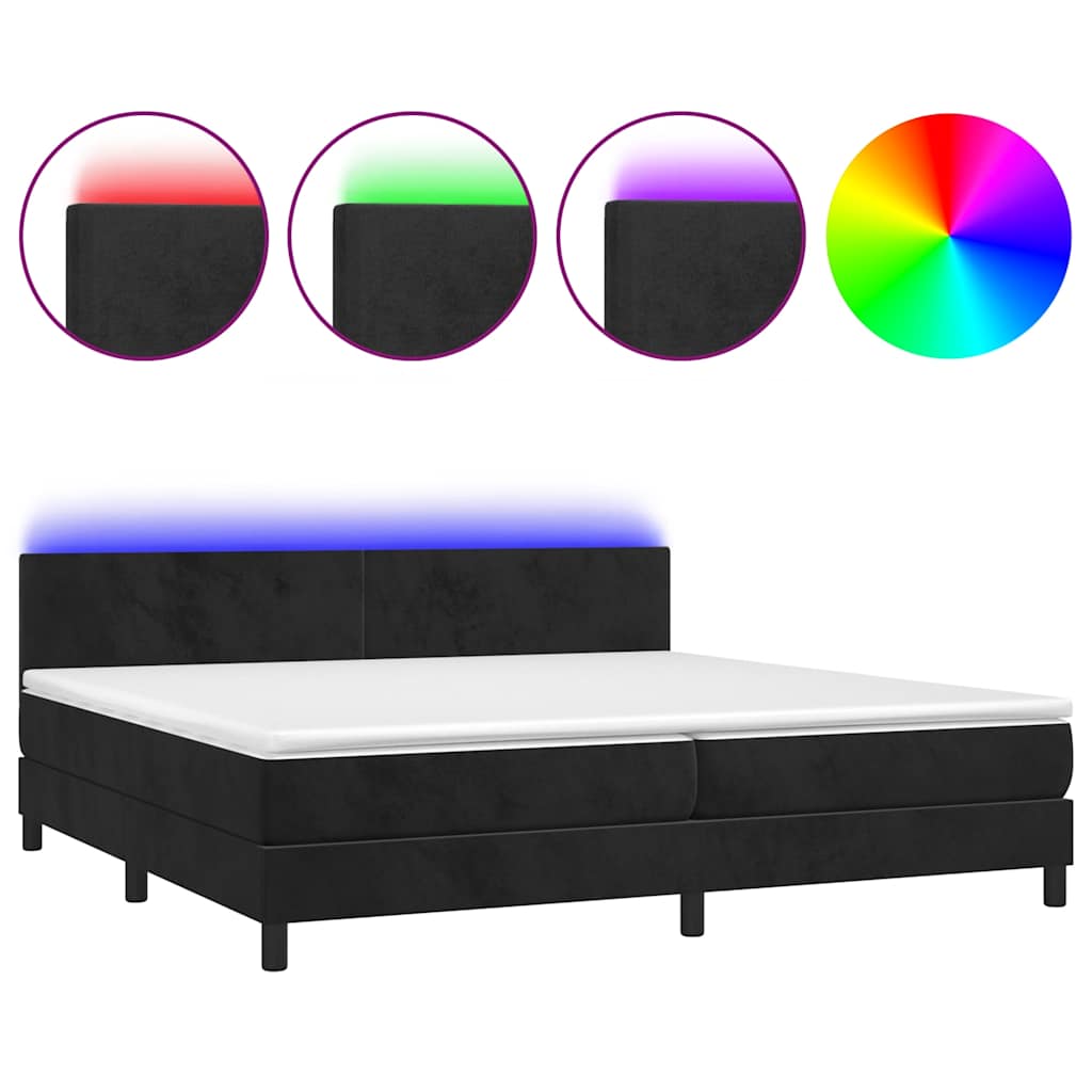 Sommier à lattes de lit avec matelas LED Noir 200x200cm Velours - XIOS
