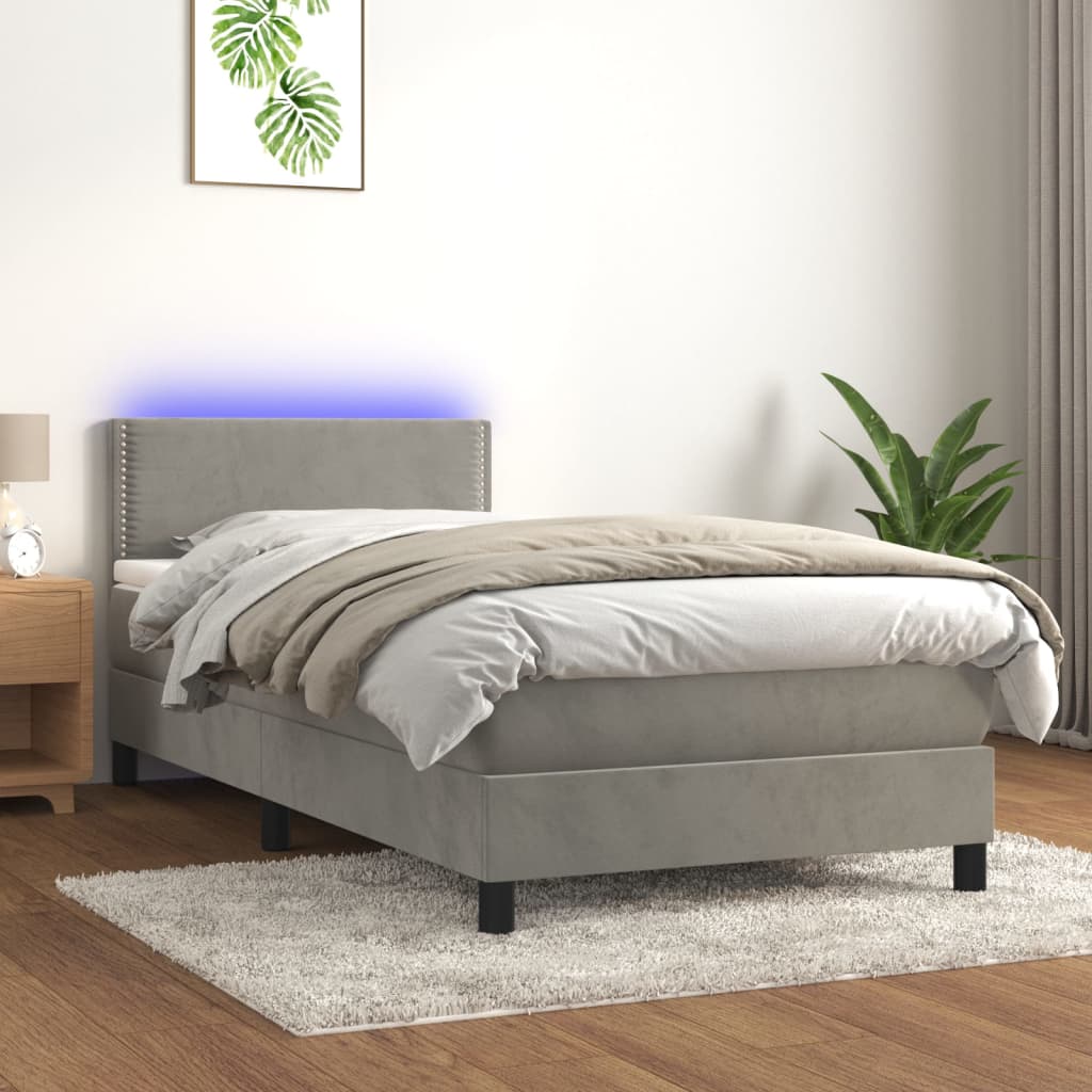 Sommier à lattes de lit avec matelas et LED Gris clair 90x190cm - XIOS