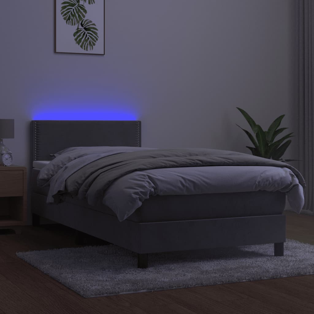 Sommier à lattes de lit avec matelas et LED Gris clair 90x200cm