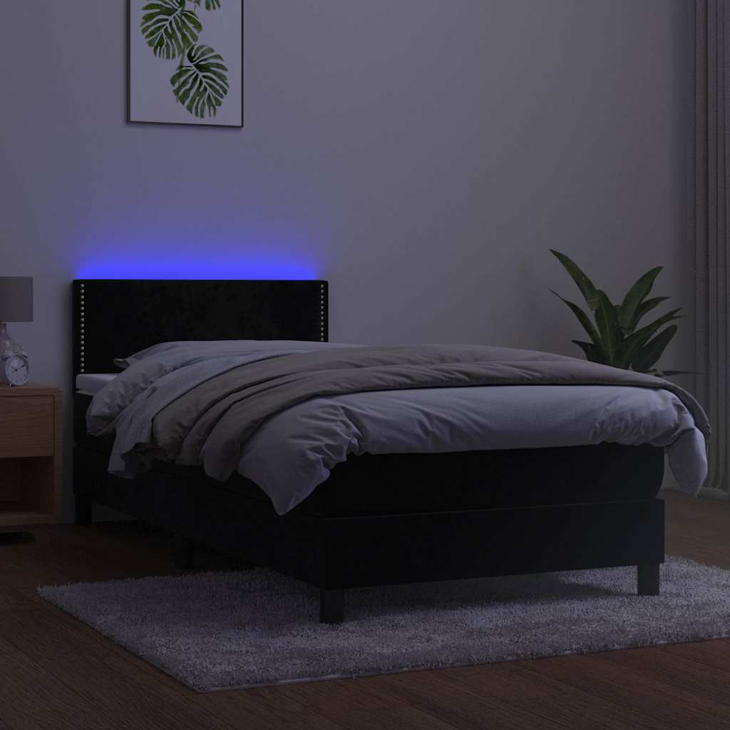 Sommier à lattes de lit avec matelas LED Noir 100x200cm Velours