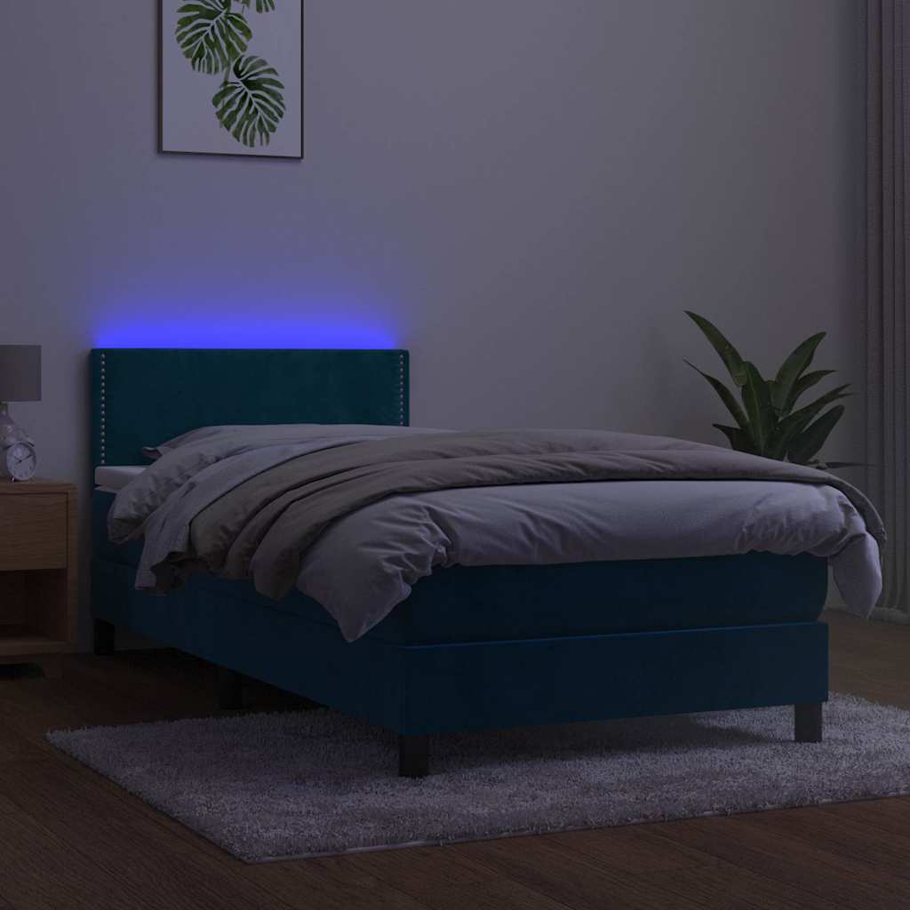 Sommier à lattes de lit avec matelas LED Bleu foncé 100x200 cm - XIOS