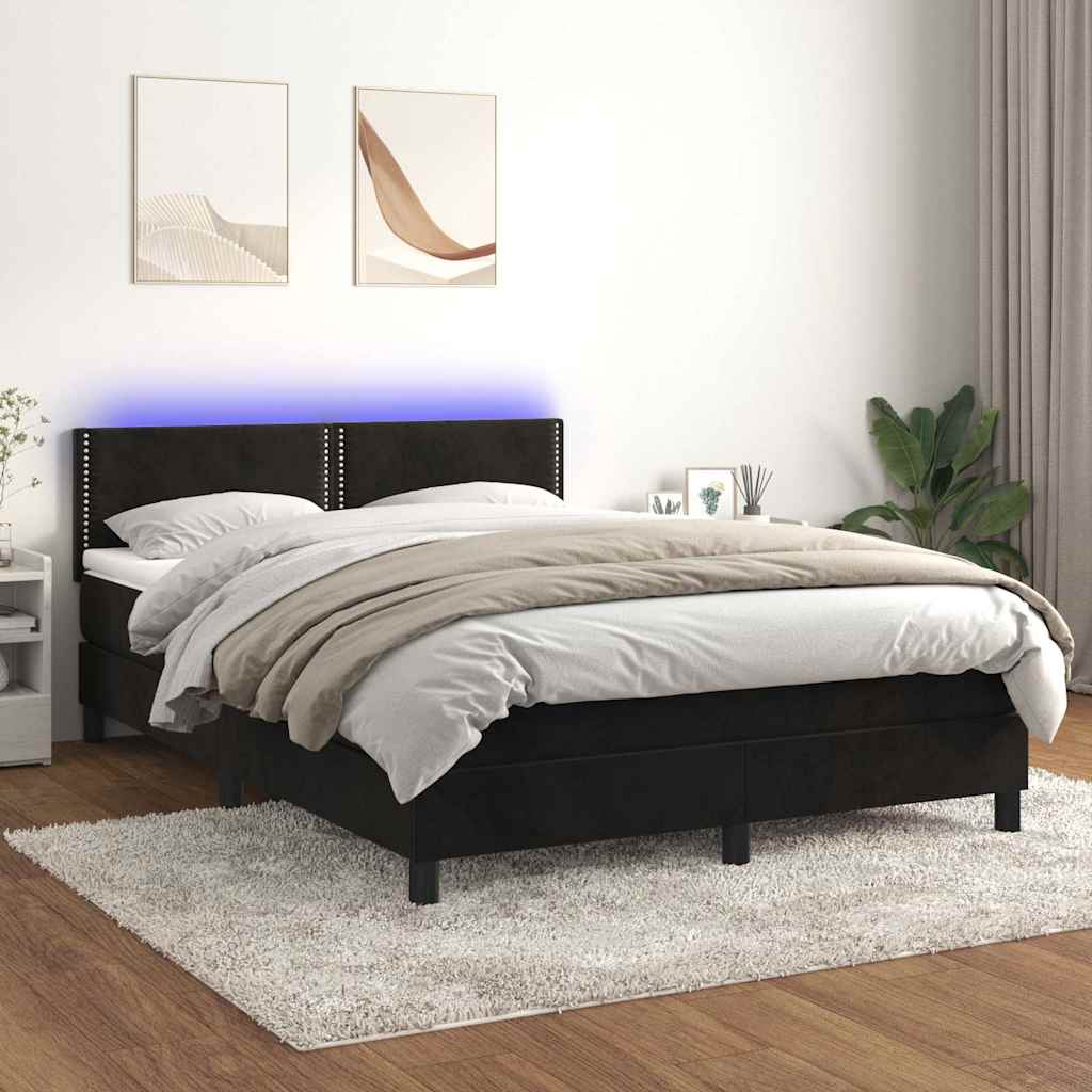 Sommier à lattes de lit avec matelas LED Noir 140x190cm Velours - XIOS