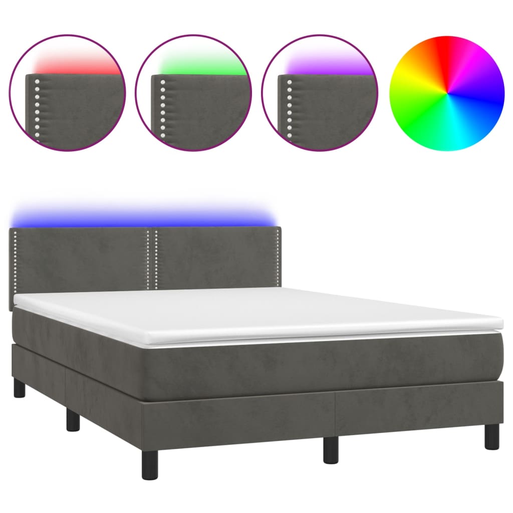 Sommier à lattes de lit avec matelas LED Gris foncé 140x200 cm - XIOS