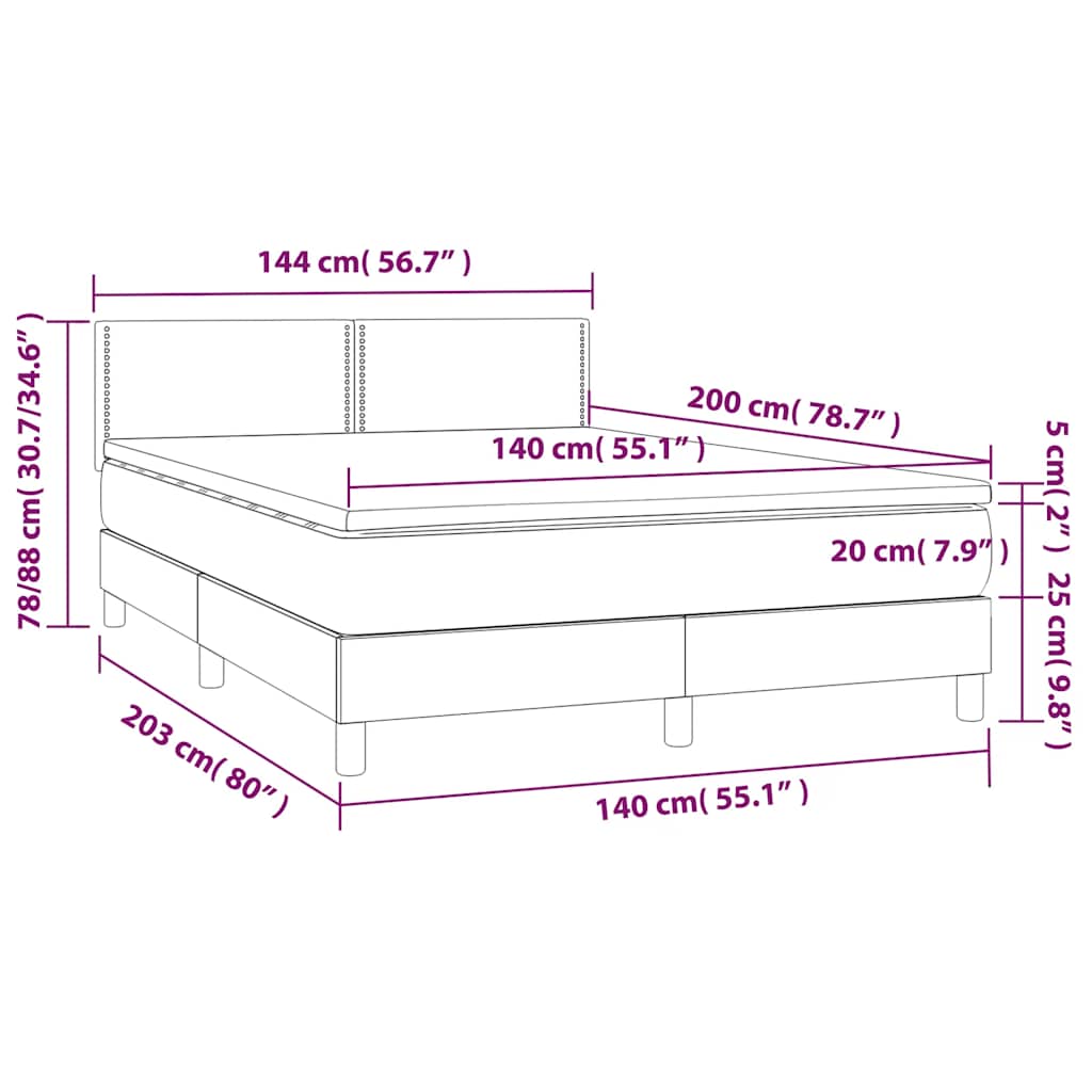 Sommier à lattes de lit avec matelas LED Noir 140x200 cm - XIOS