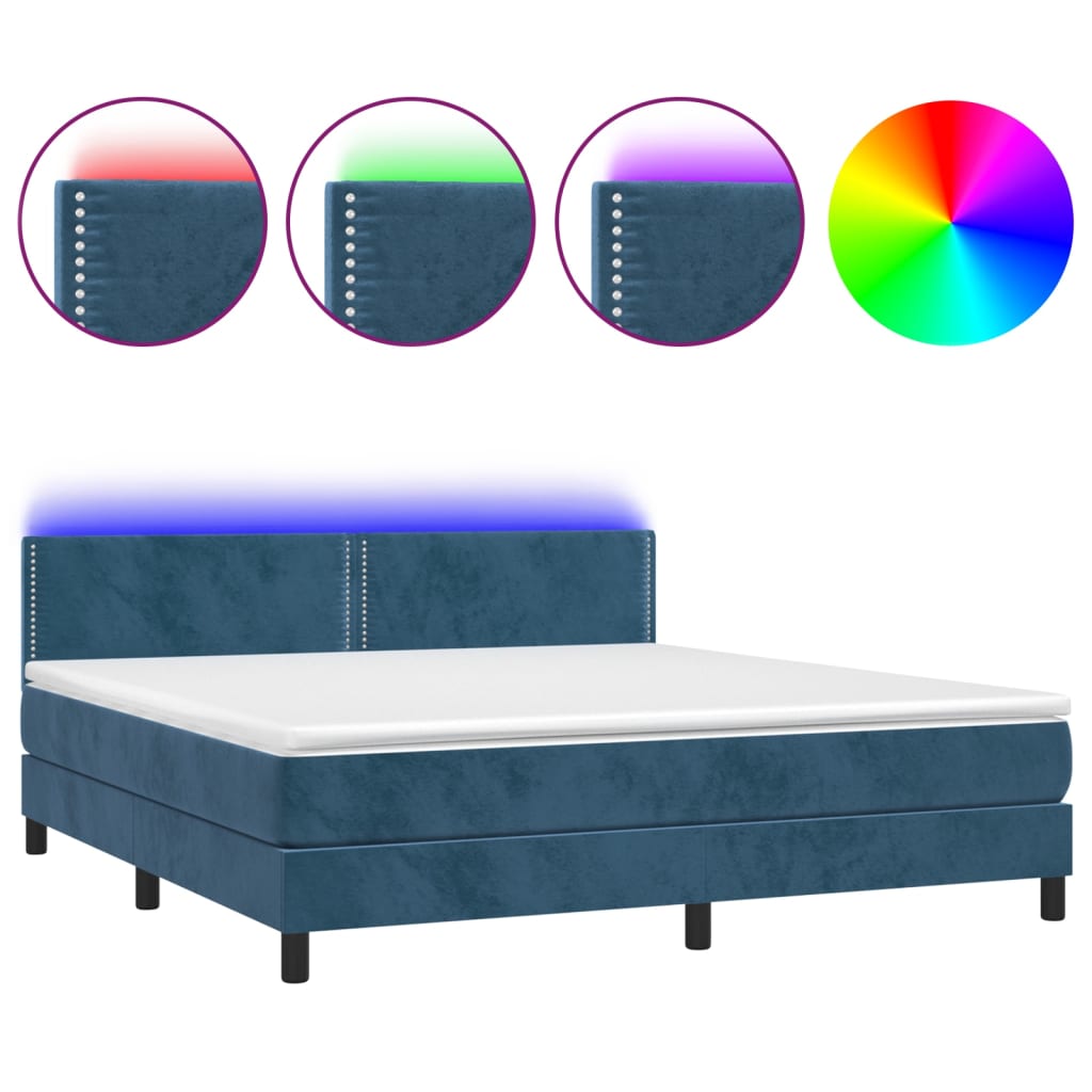 Sommier à lattes de lit avec matelas LED Bleu foncé 160x200 cm - XIOS