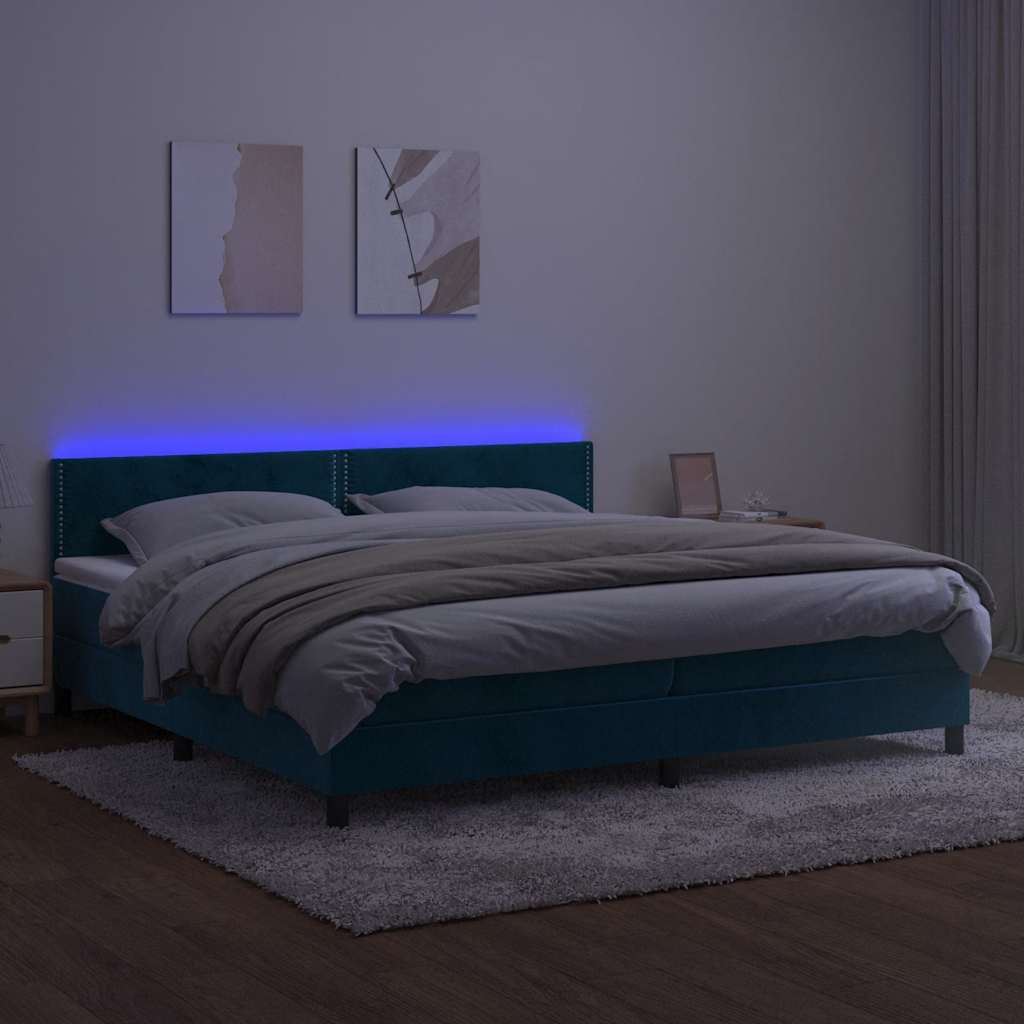 Sommier à lattes de lit avec matelas LED Bleu foncé 200x200 cm - XIOS