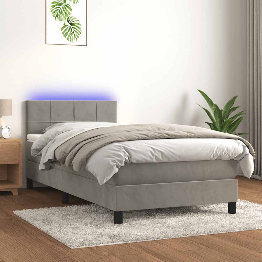 Sommier à lattes de lit et matelas et LED Gris clair 80x200 cm - XIOS