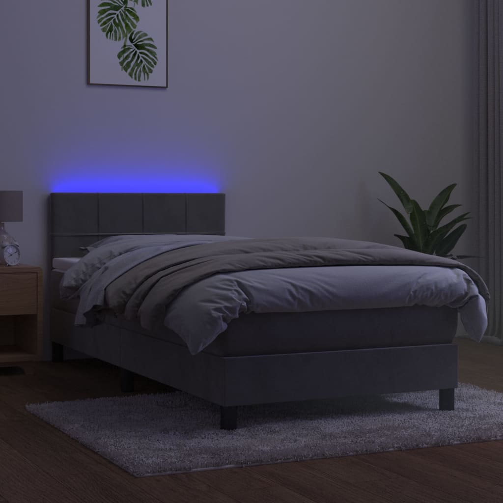 Sommier à lattes de lit et matelas et LED Gris clair 90x190 cm - XIOS